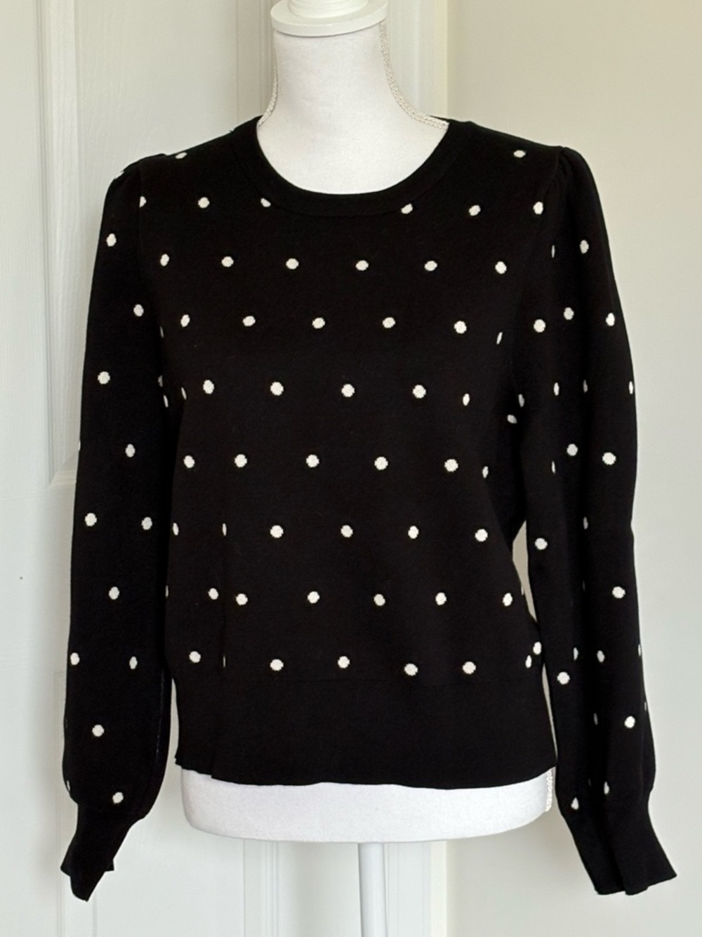 Adrianna Papell Black Sweater with White Dots